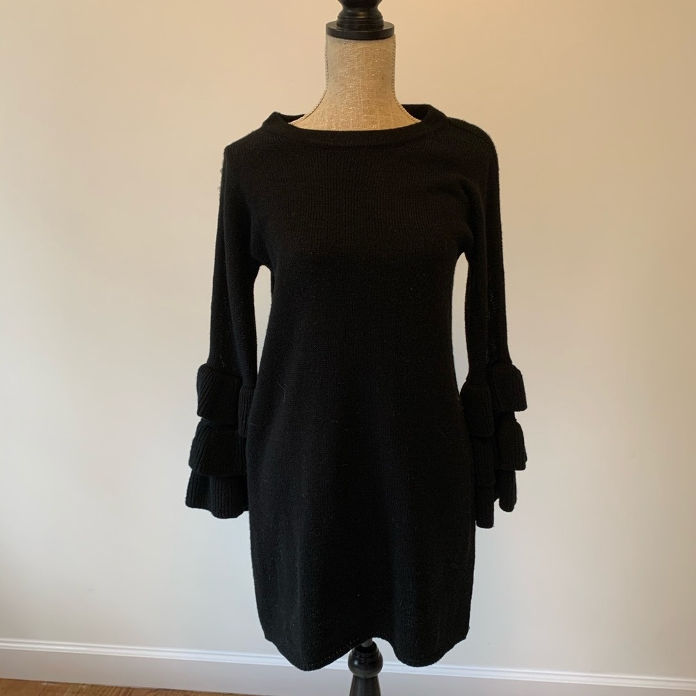 Black Sweater Dress with Ruffle Sleeves